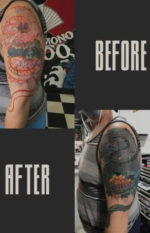 Cover-Up – Before & After tattoo by Bruno Freitas