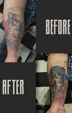 Cover-Up – Before & After tattoo by Bruno Freitas
